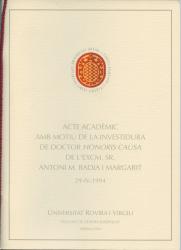 Cover for Investidura com a doctor honoris causa de l'Excm. Sr. Antoni M. Badia i Margarit